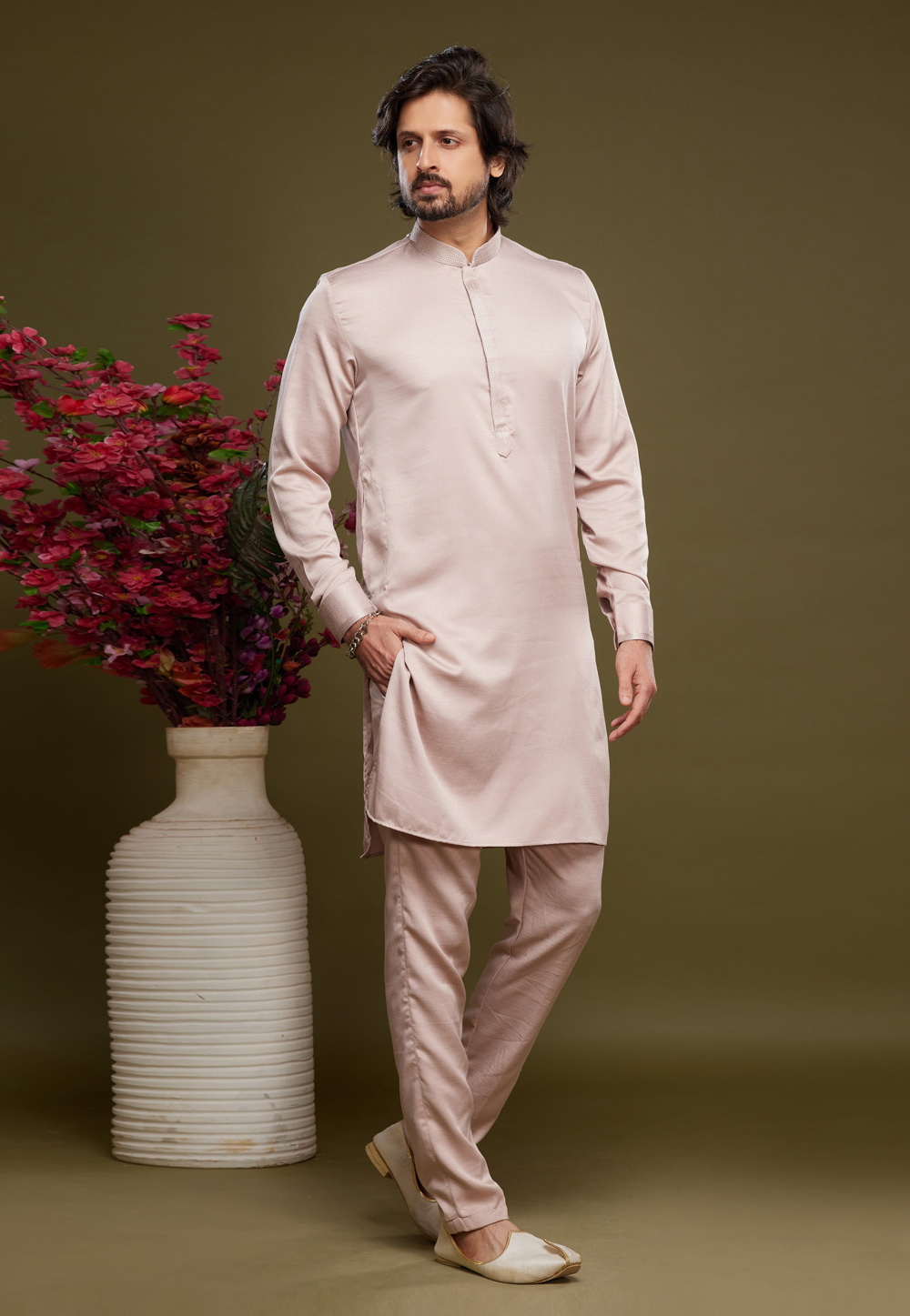 Cream Art Silk Kurta Pajama 275029