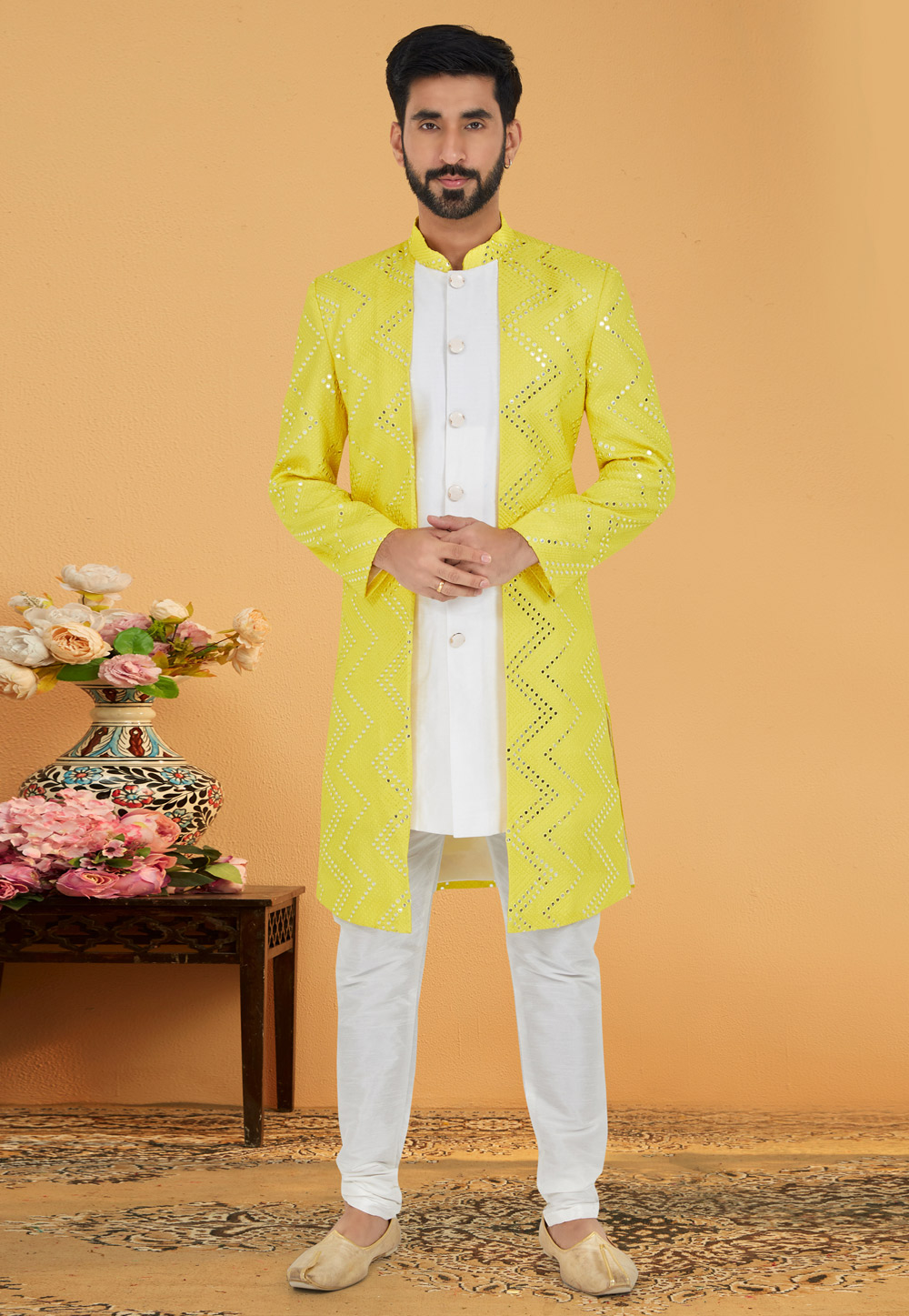 White Georgette Jacket Style Sherwani 263247