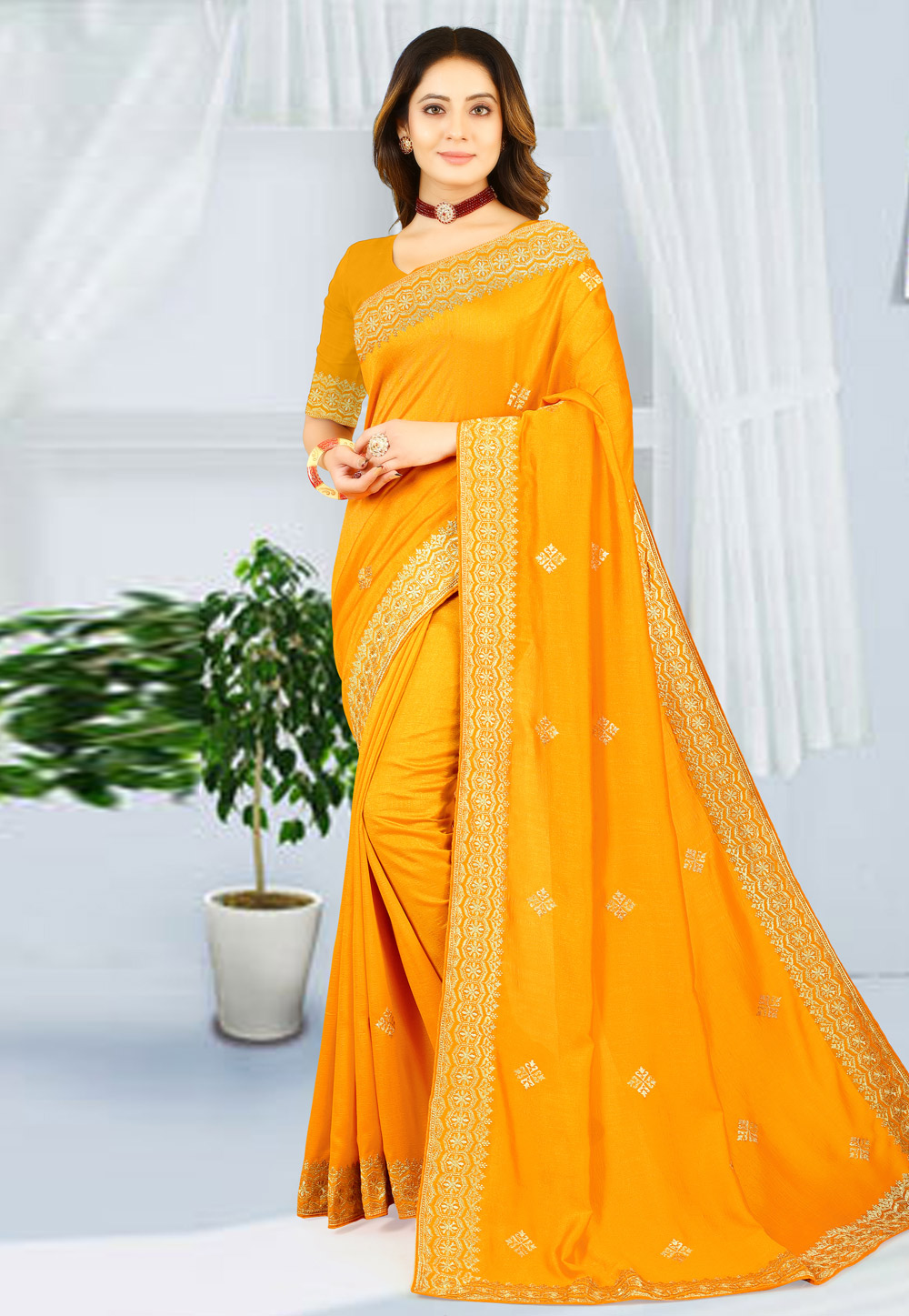 Orange Georgette Saree With Blouse 261718