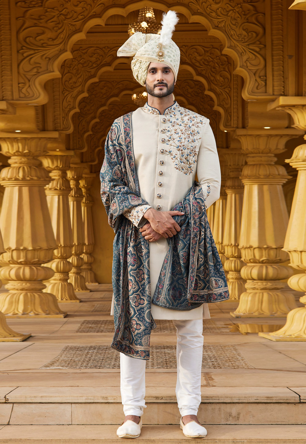 Cream Art Silk Sherwani 275172