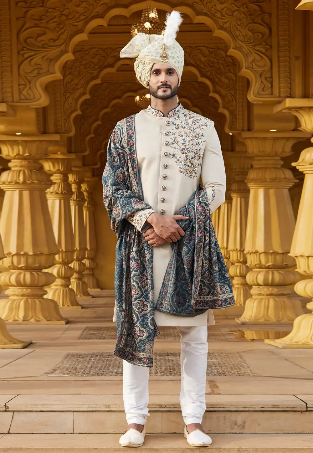 Cream Art Silk Sherwani 275172