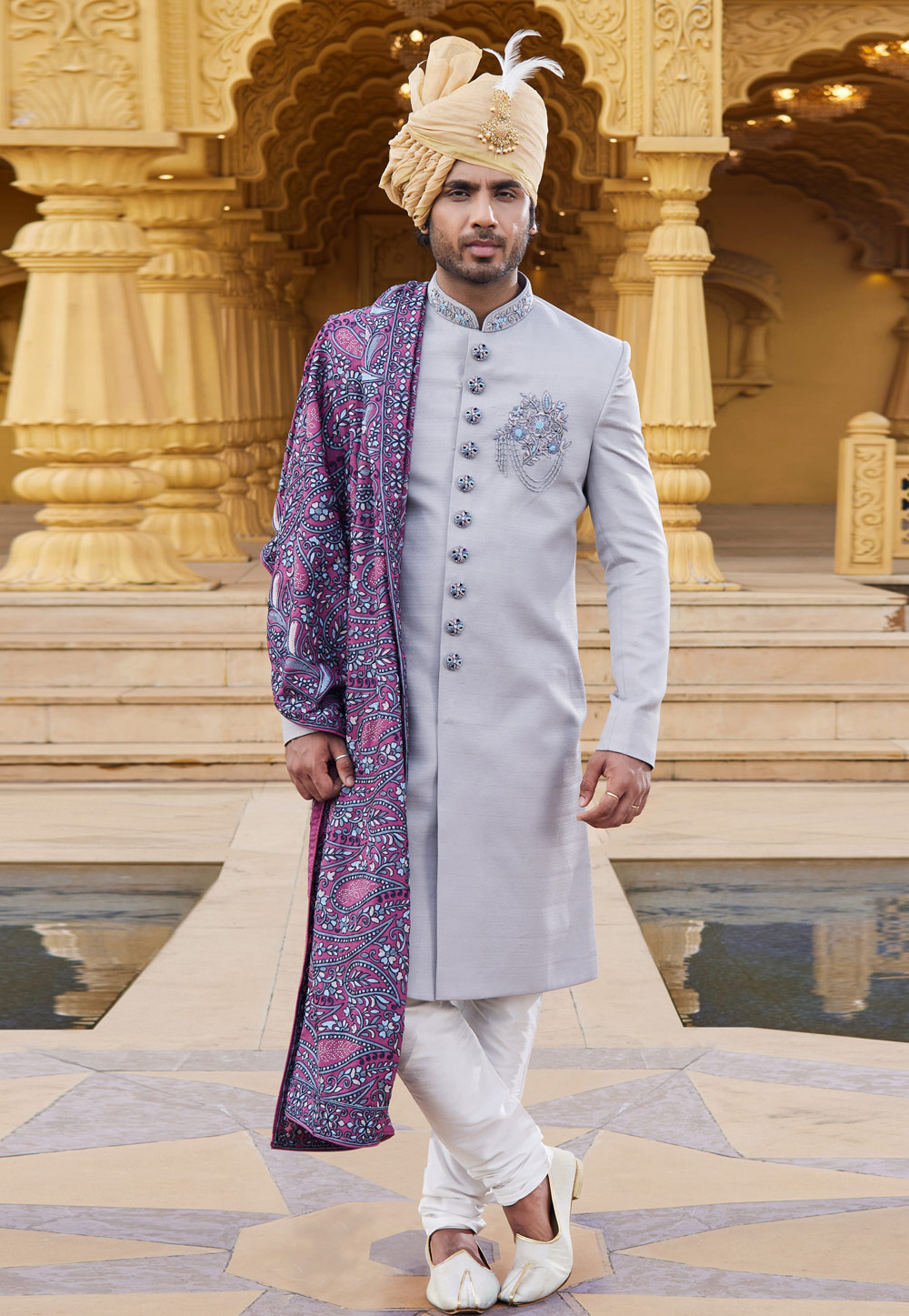 Grey Art Silk Sherwani 275174