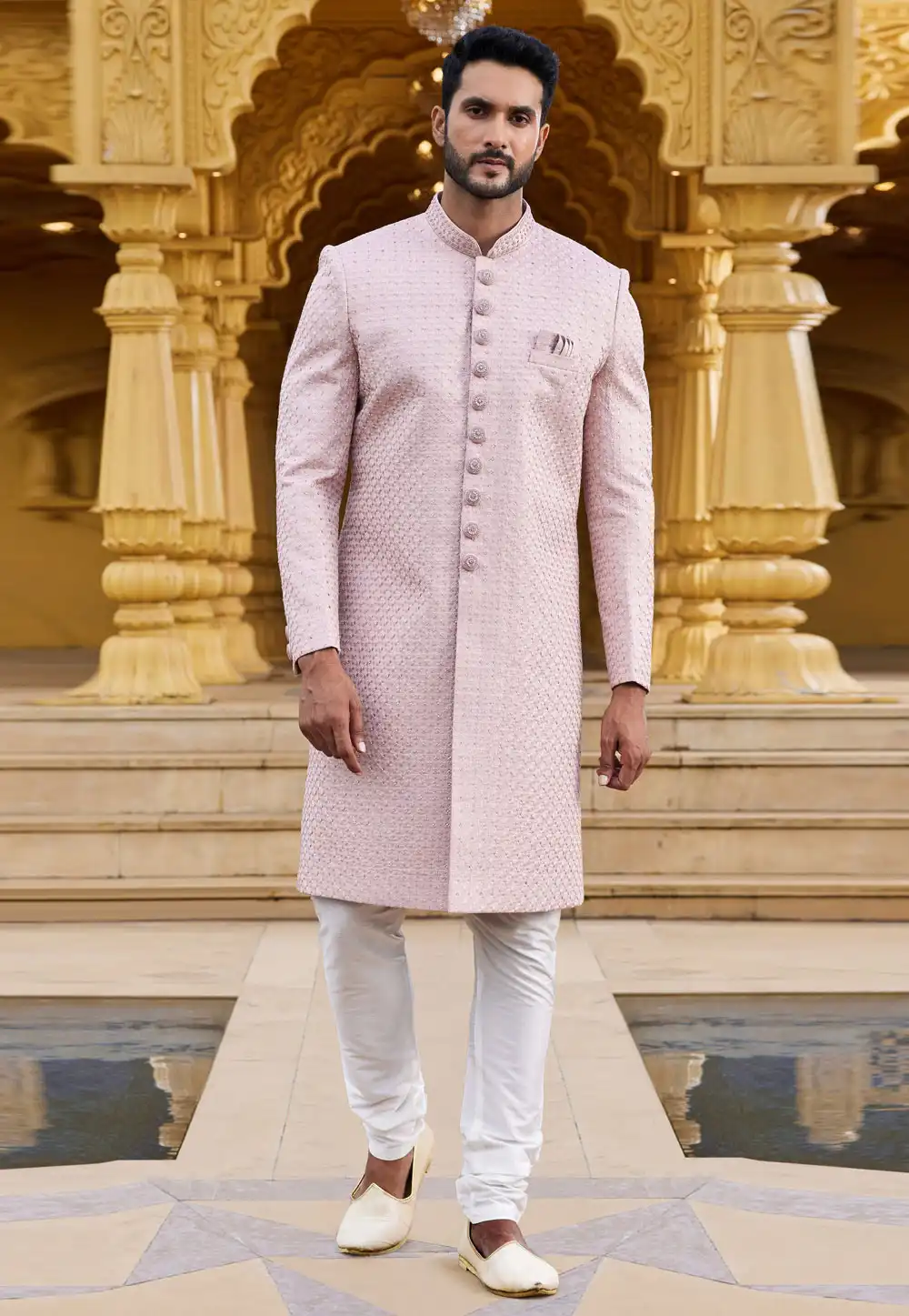 Pink Art Silk Achkan Style Sherwani 275182