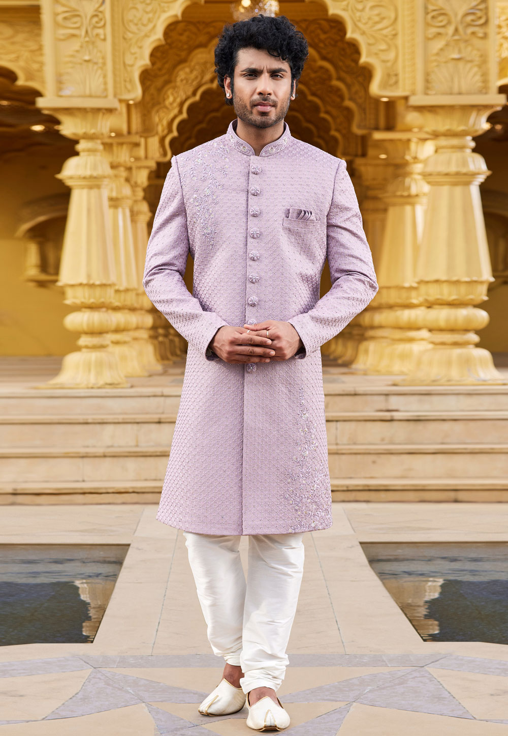 Lavender Art Silk Achkan Style Sherwani 275183