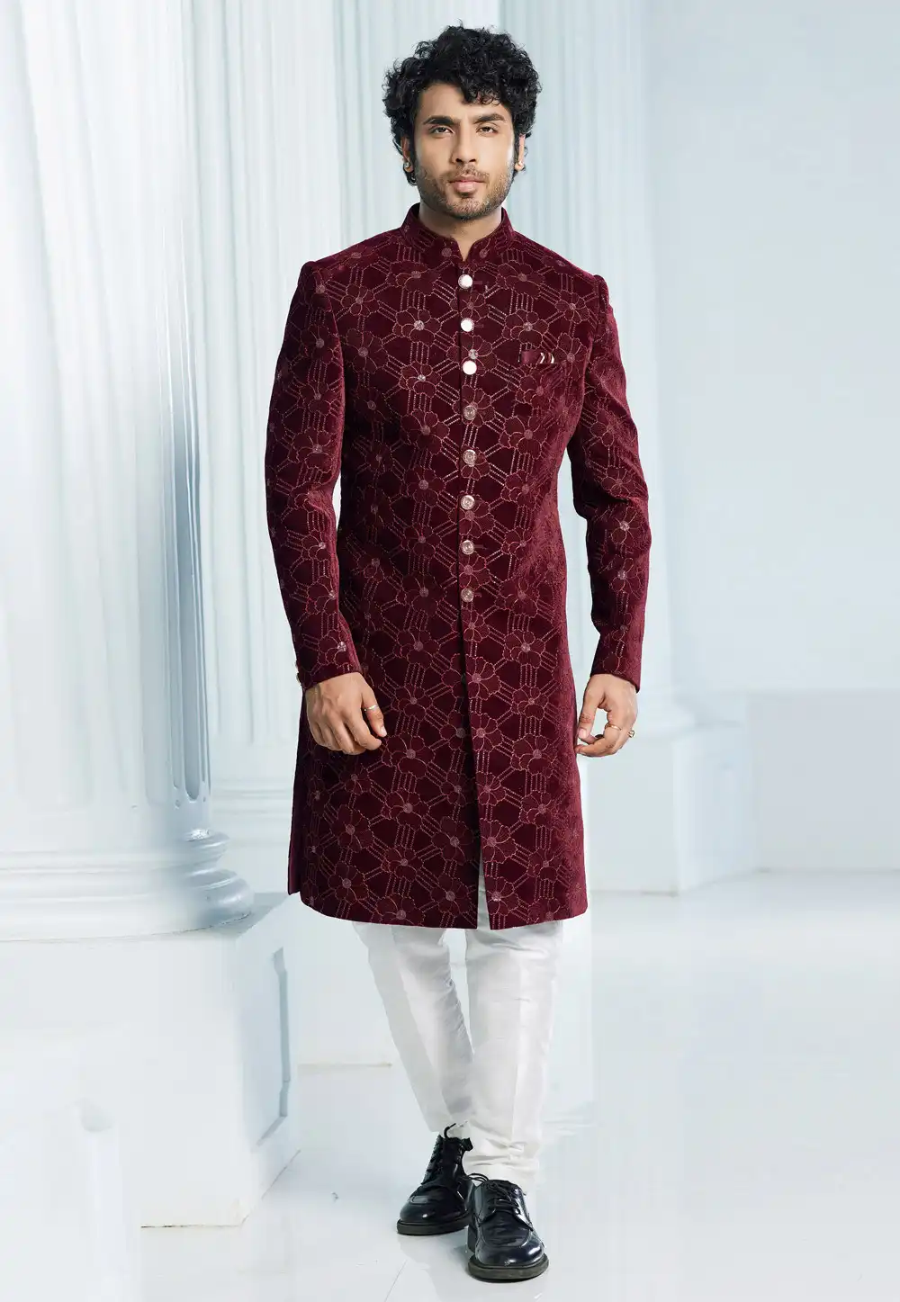 Maroon Velvet Achkan Style Sherwani 275167