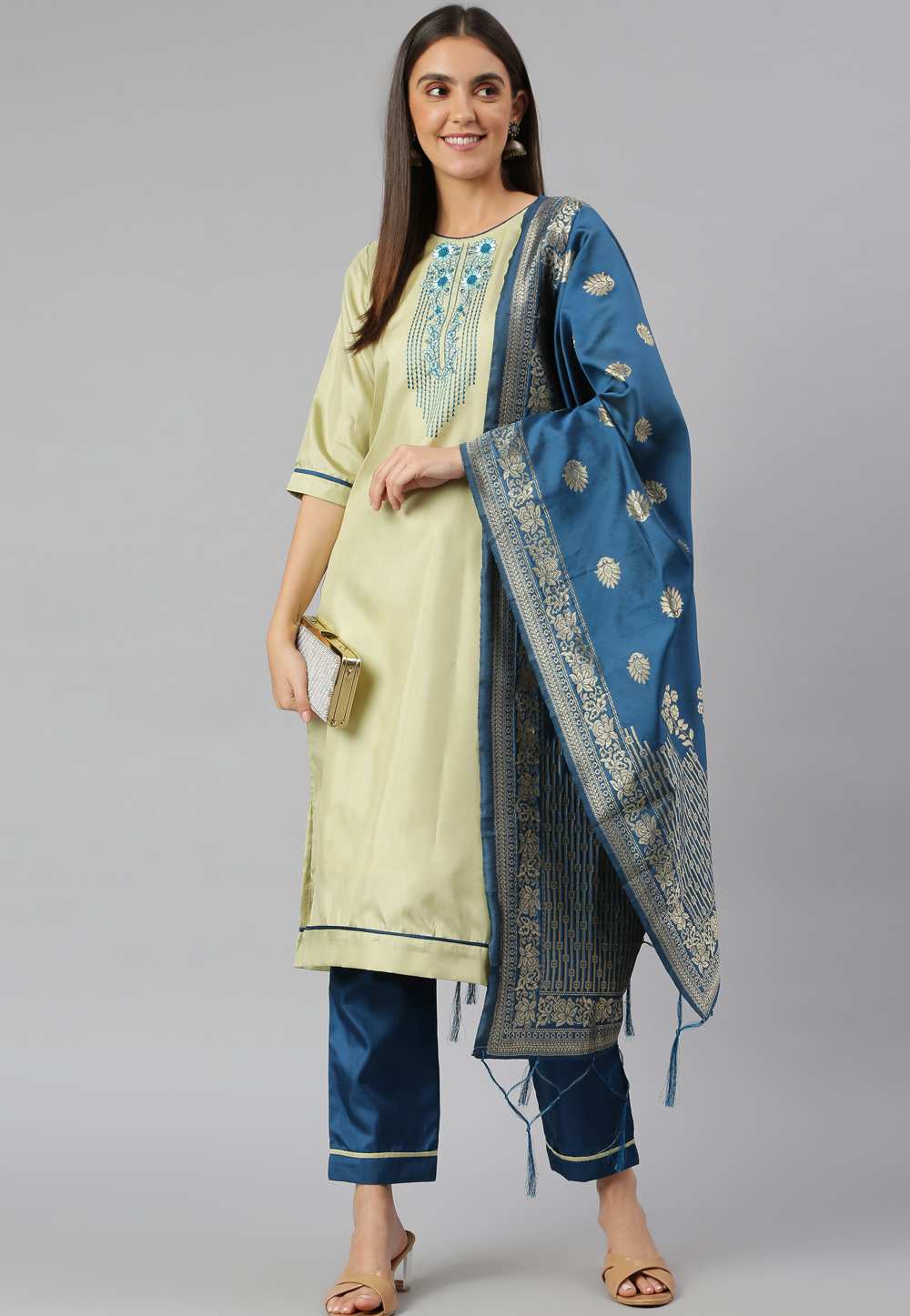 Pista Green Silk Readymade Pant Style Suit 242749