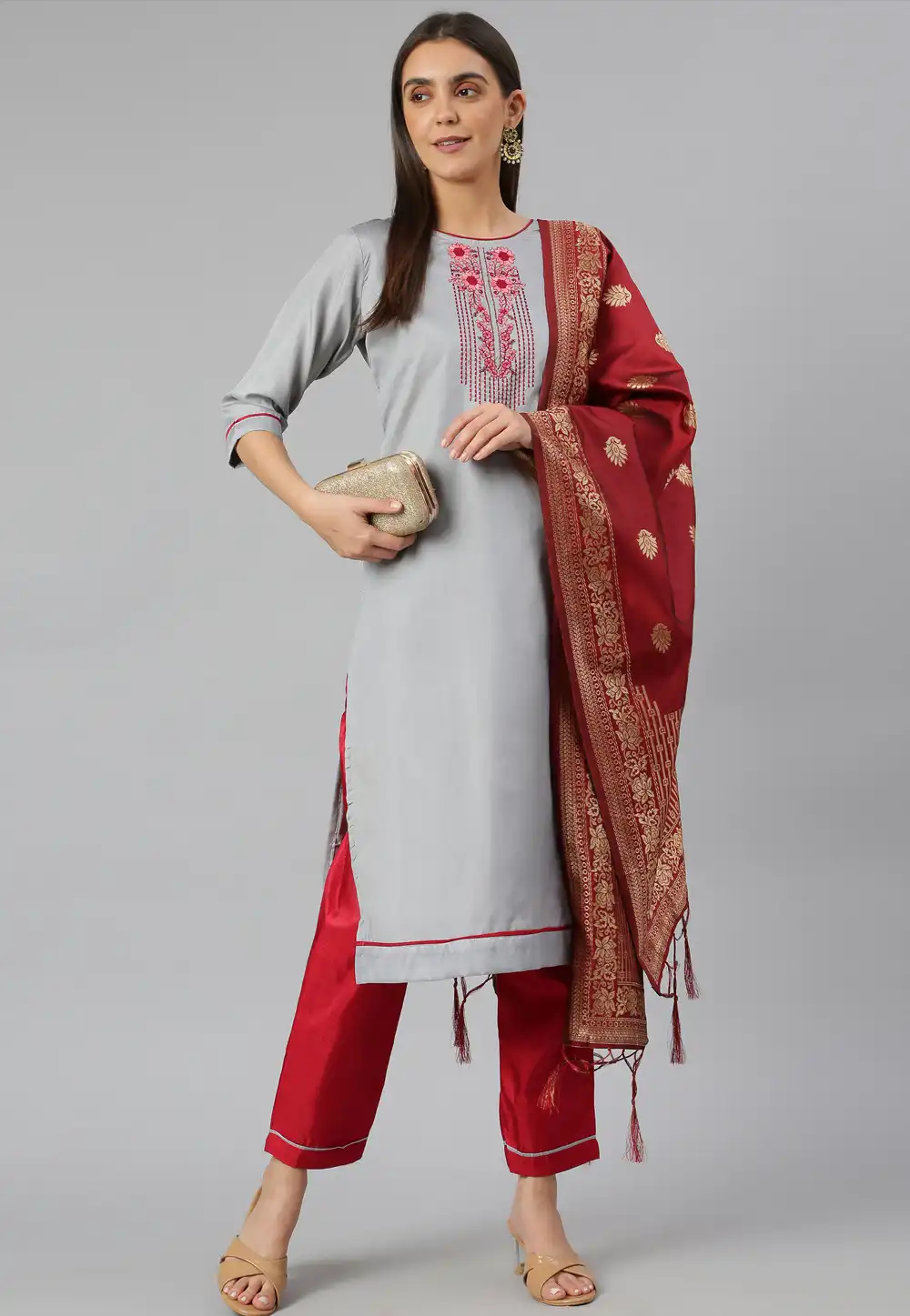 Grey Silk Readymade Pant Style Suit 242751