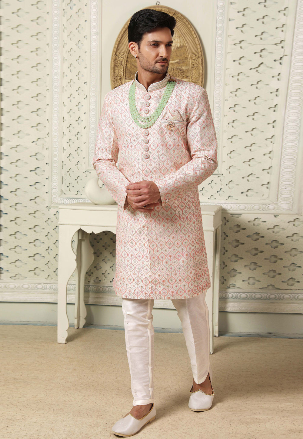 Cream Art Silk Indo Western Suit 255631