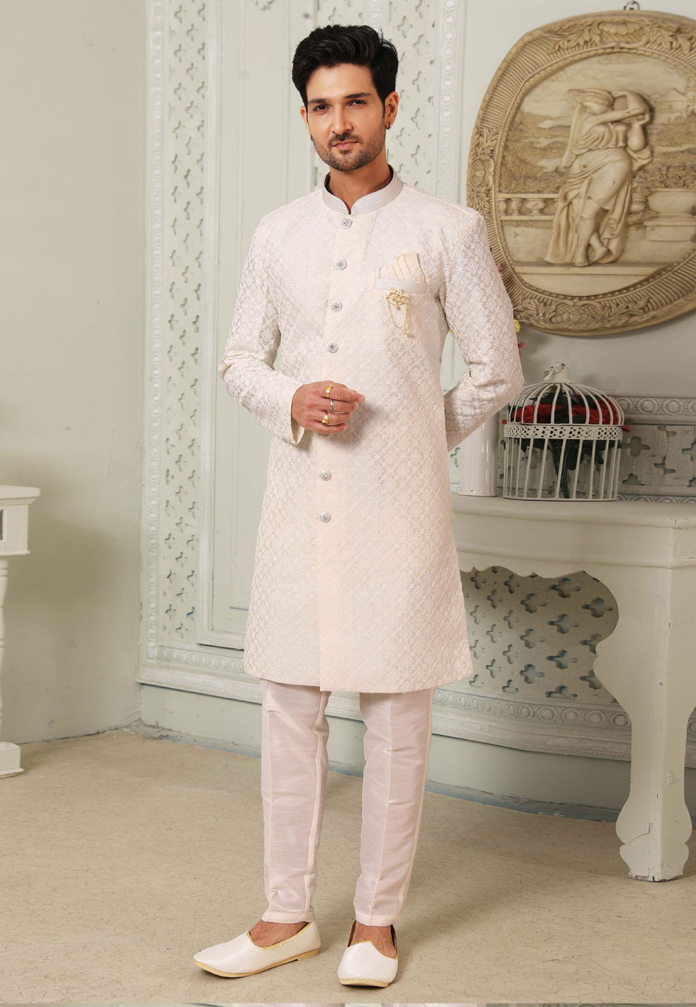 Cream Art Silk Indo Western Suit 255639
