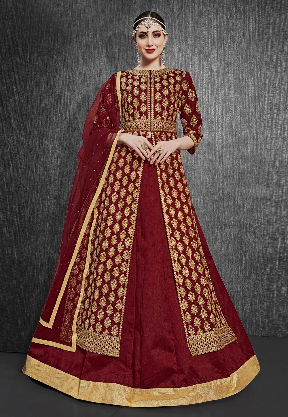 Maroon Silk Long Choli Lehenga 201041