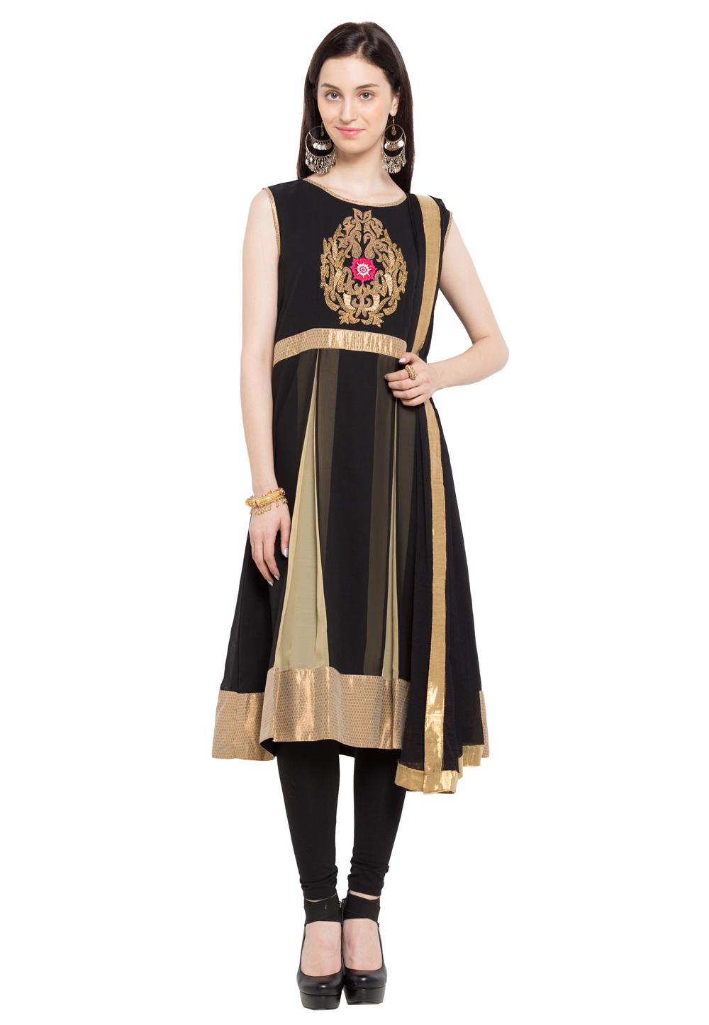 Black Faux Georgette Readymade Churidar Suit 230341