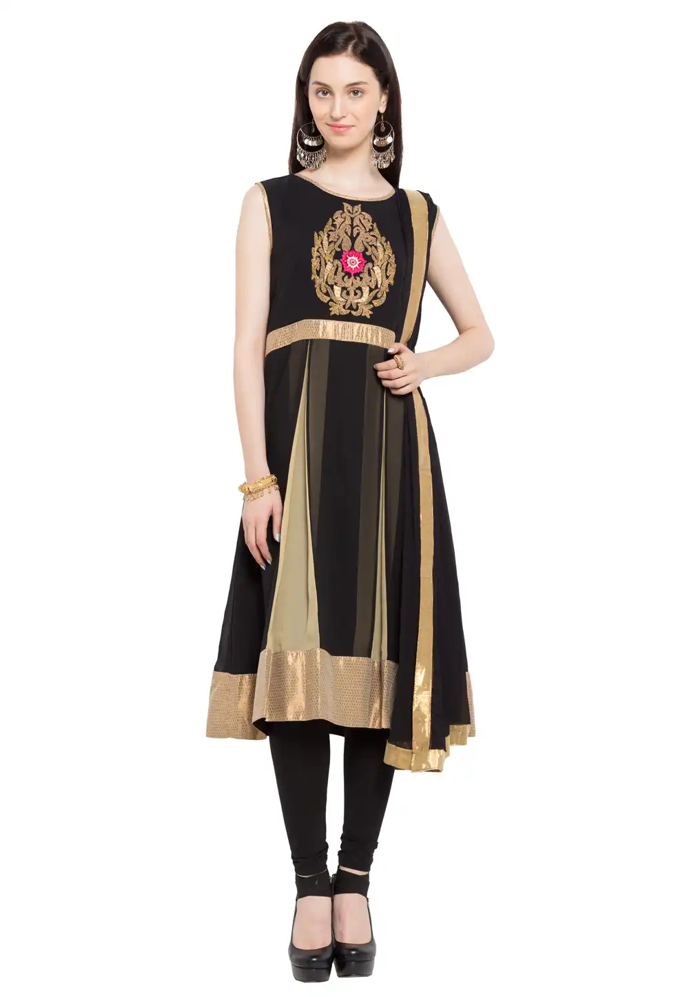 Black Faux Georgette Readymade Churidar Suit 230341