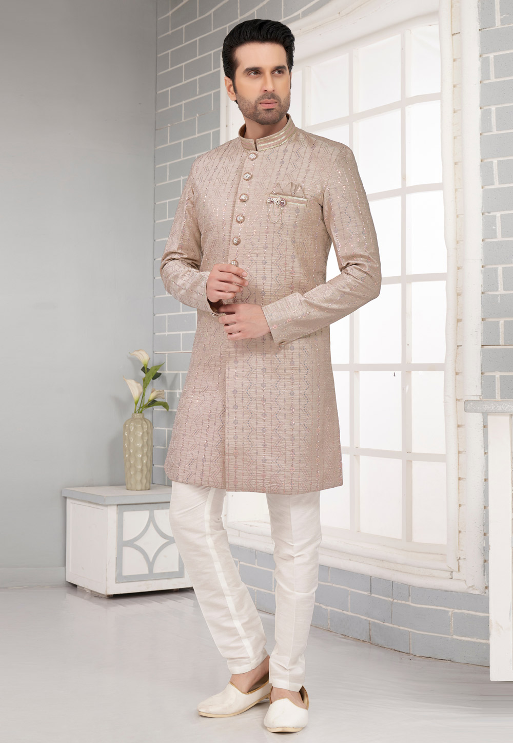 Brown Art Silk Indo Western Sherwani 276872