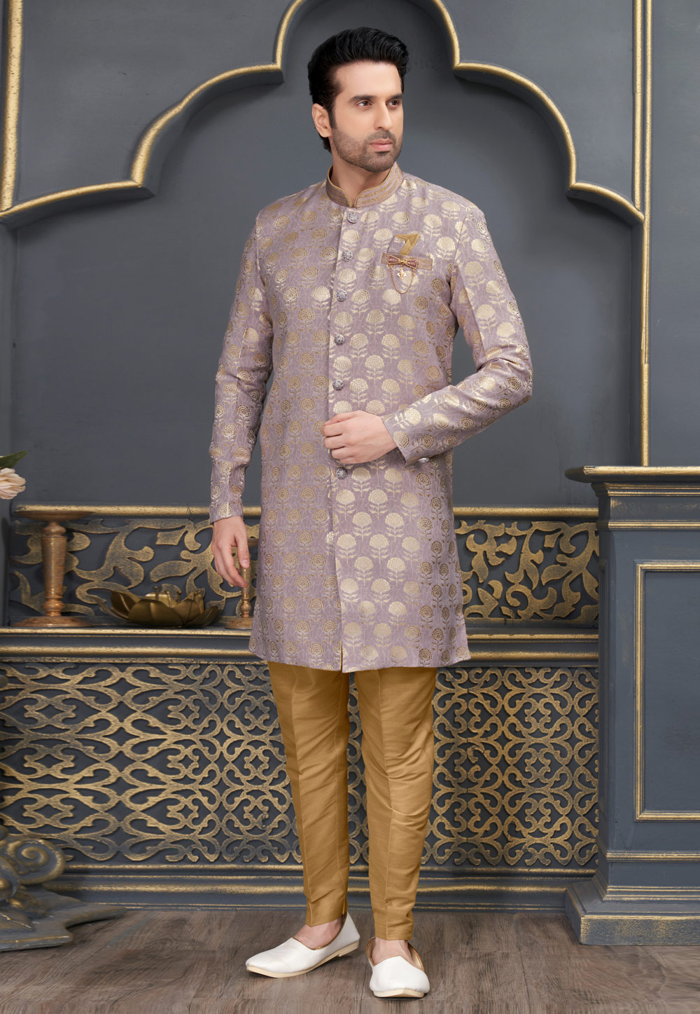 Lavender Jacquard Indo Western Sherwani 276912