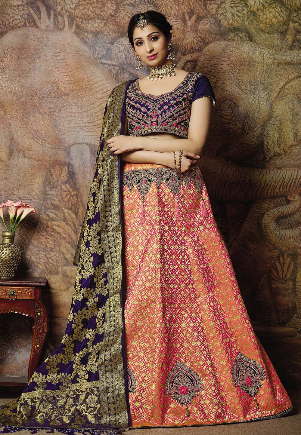 Pink Jacquard Embroidered Circular Lehenga Choli 168888