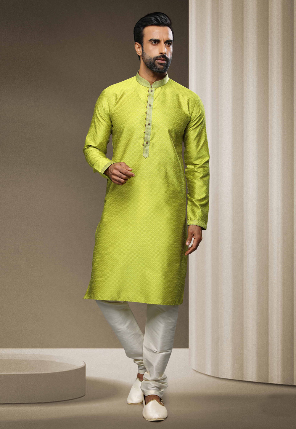 Light Green Jacquard Silk Kurta Pajama 255892