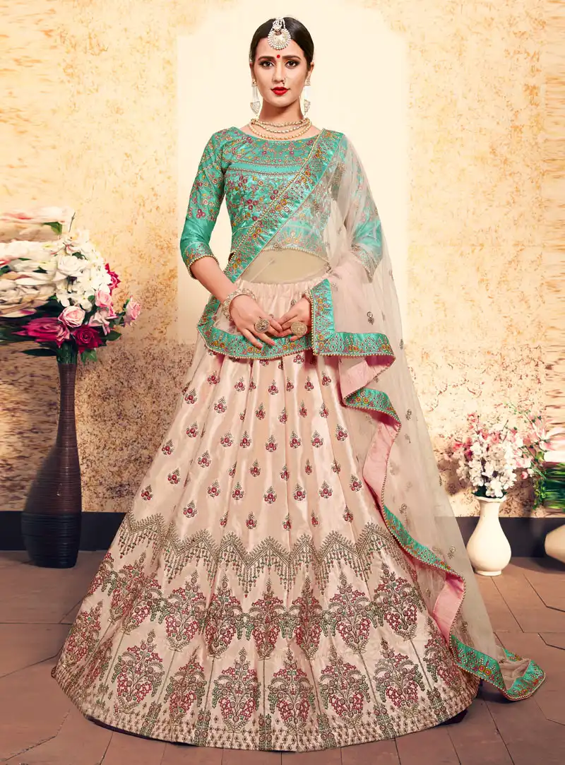 Peach Satin Circular Lehenga Choli 153516