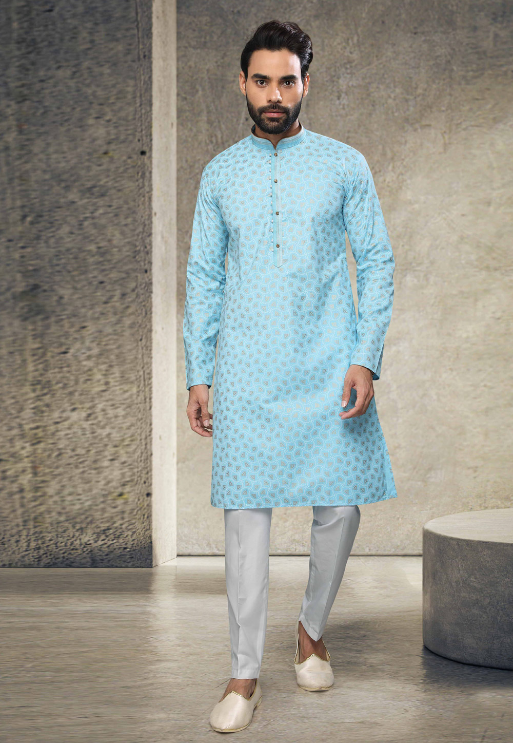 Sky Blue Cotton Kurta Pajama 255861