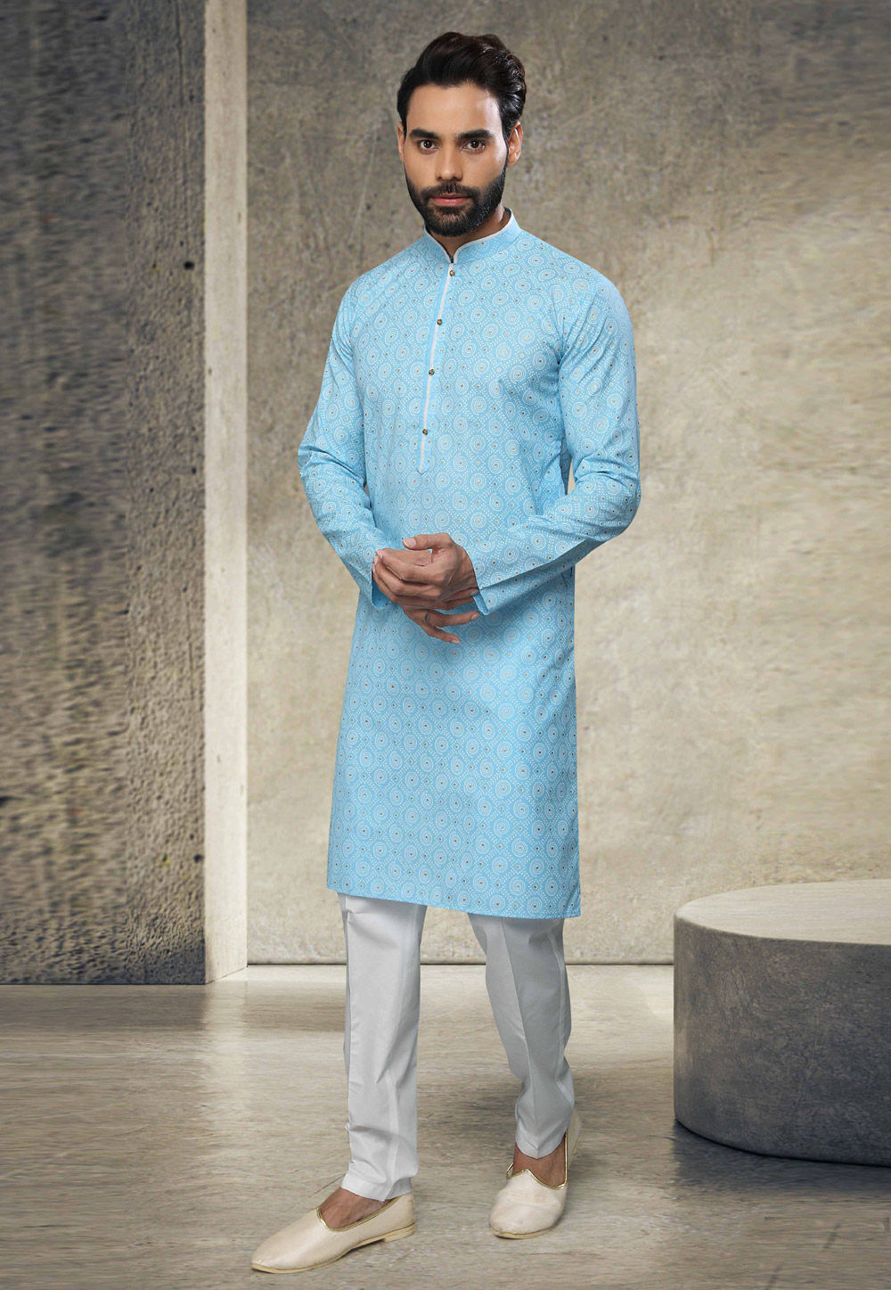 Sky Blue Cotton Kurta Pajama 255863
