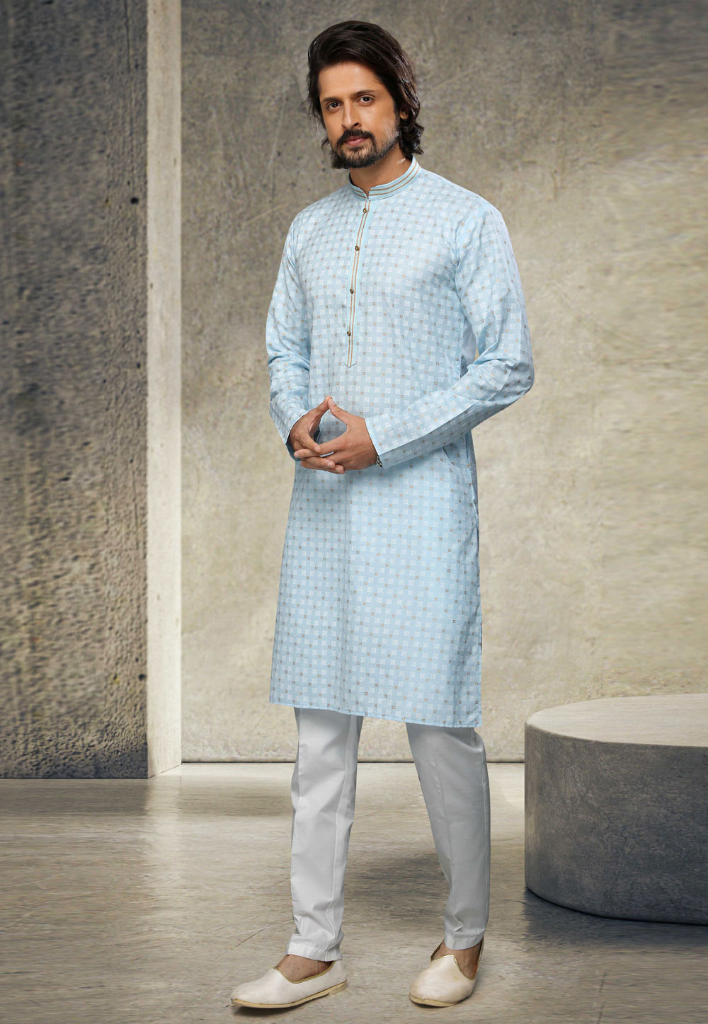 Sky Blue Cotton Kurta Pajama 255865