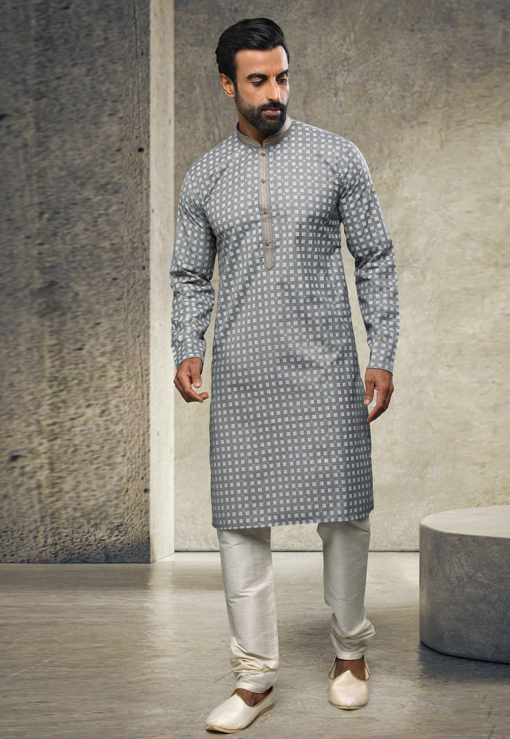 Grey Cotton Kurta Pajama 255868