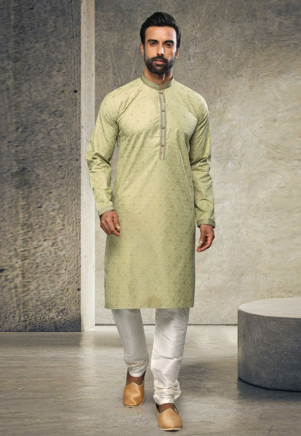Light Green Cotton Kurta Pajama 255870