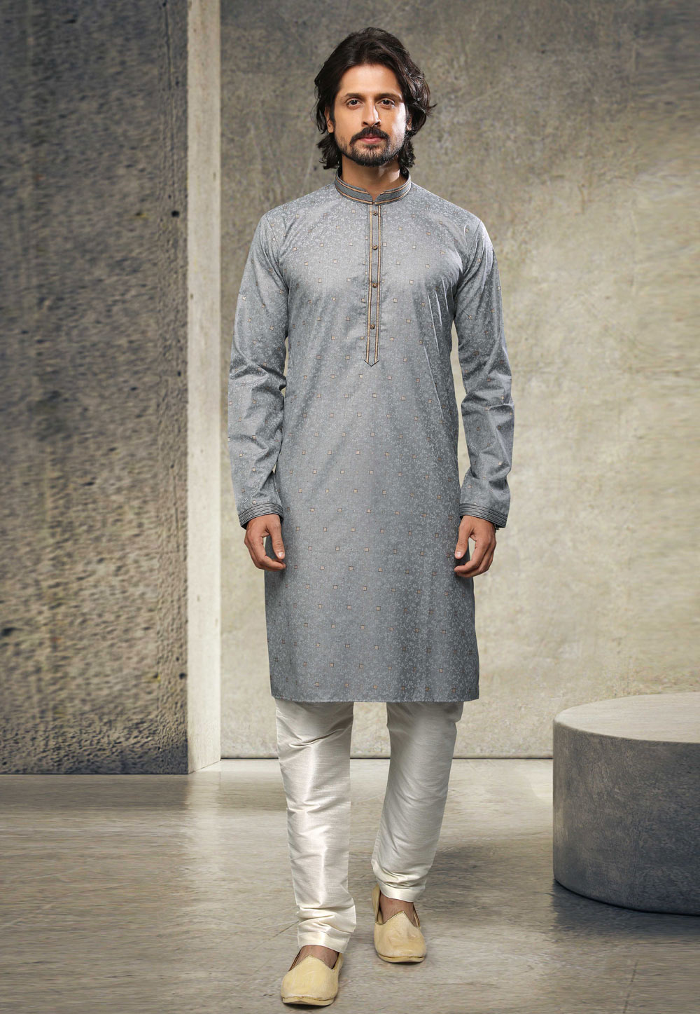 Grey Cotton Kurta Pajama 255871