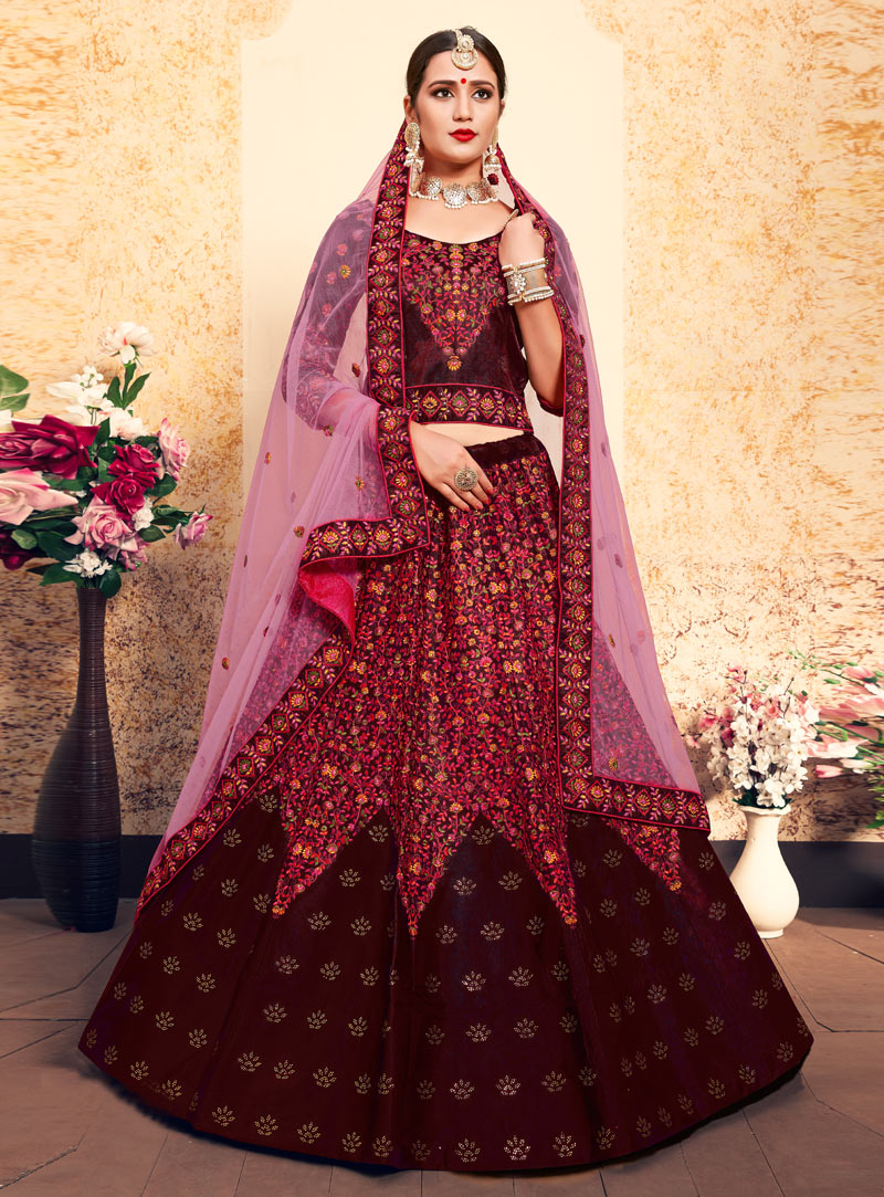 Maroon Satin Circular Lehenga Choli 153517