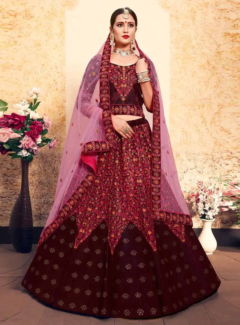 Maroon Satin Circular Lehenga Choli 153517