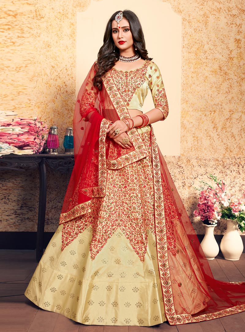 Cream Satin Circular Lehenga Choli 153519