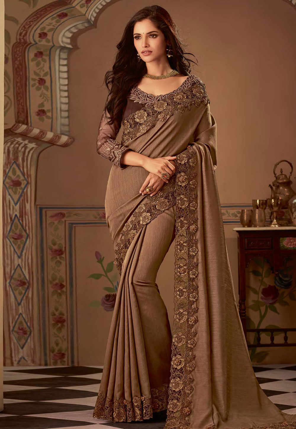 Brown Silk Party Wear Saree 184706