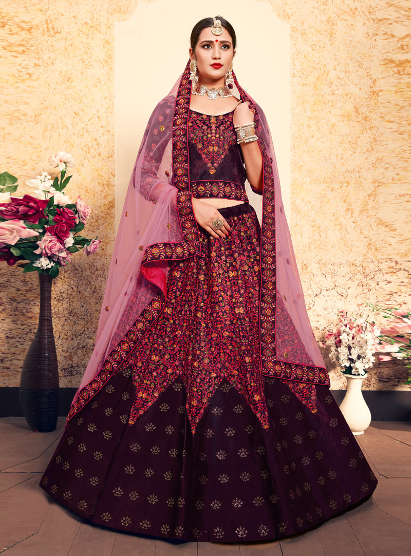Purple Satin Circular Lehenga Choli 153521