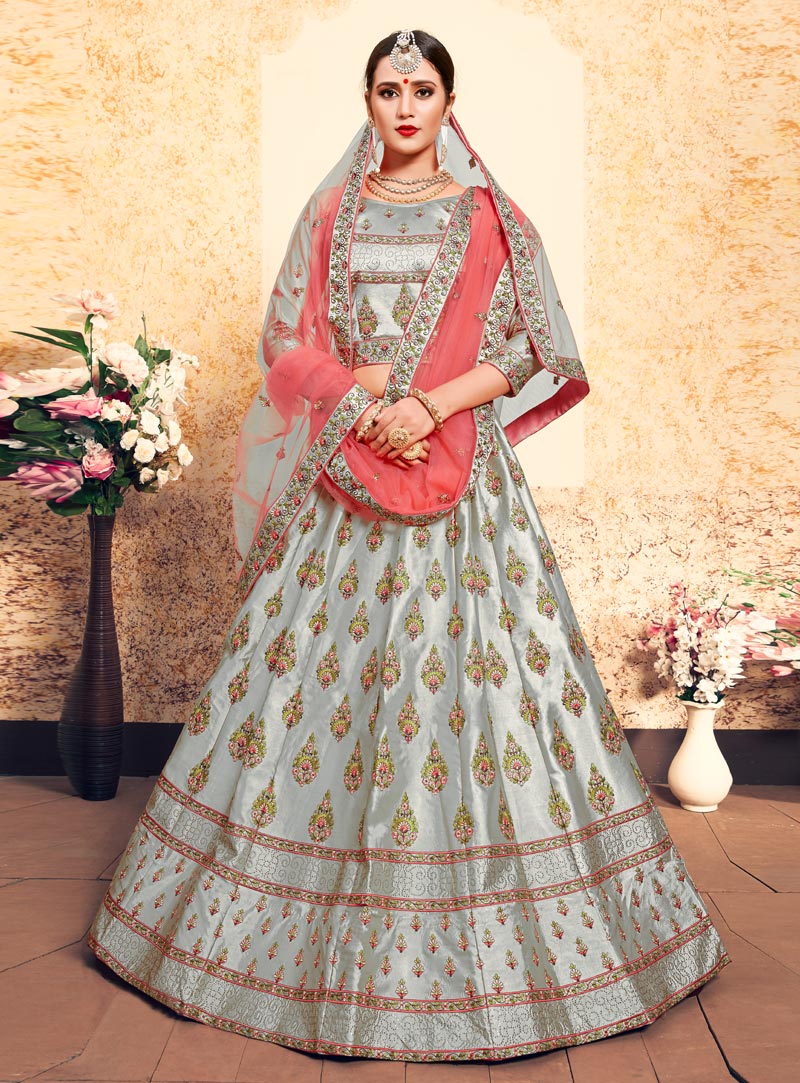 Grey Satin Circular Lehenga Choli 153524