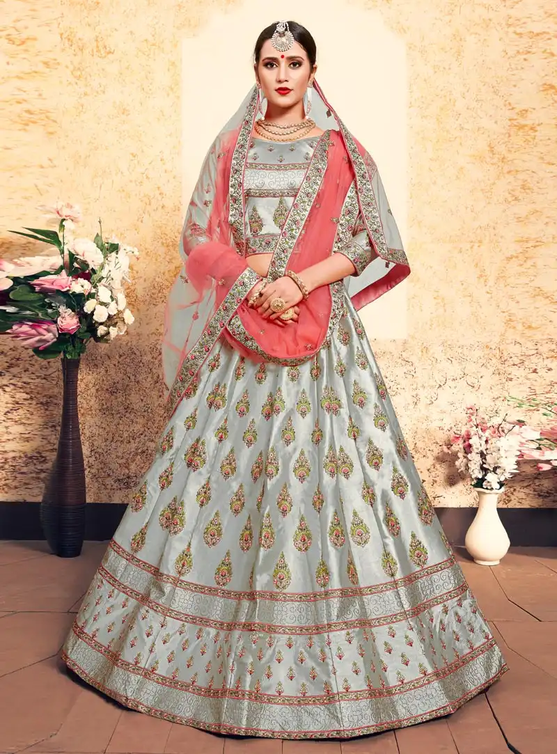 Grey Satin Circular Lehenga Choli 153524