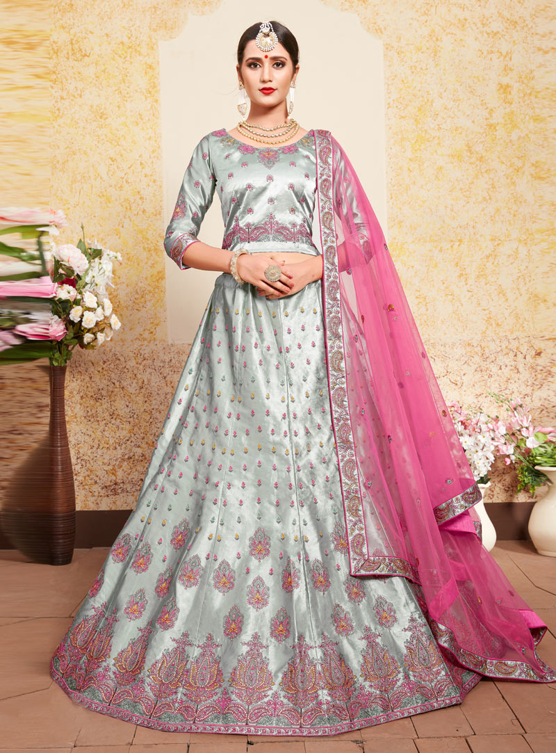 Grey Satin Lehenga Choli 153527