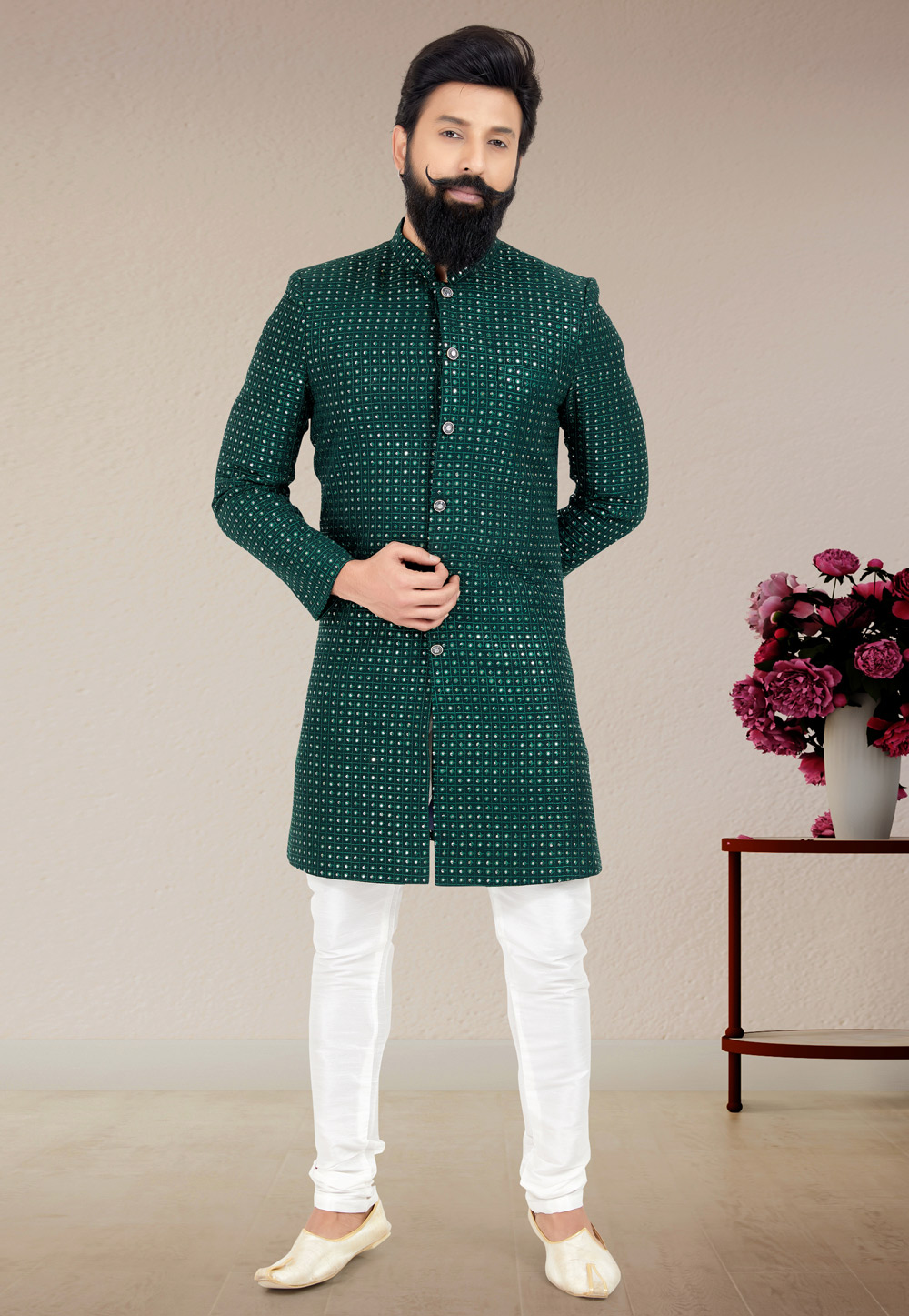 Green Georgette Indo Western Suit 271568