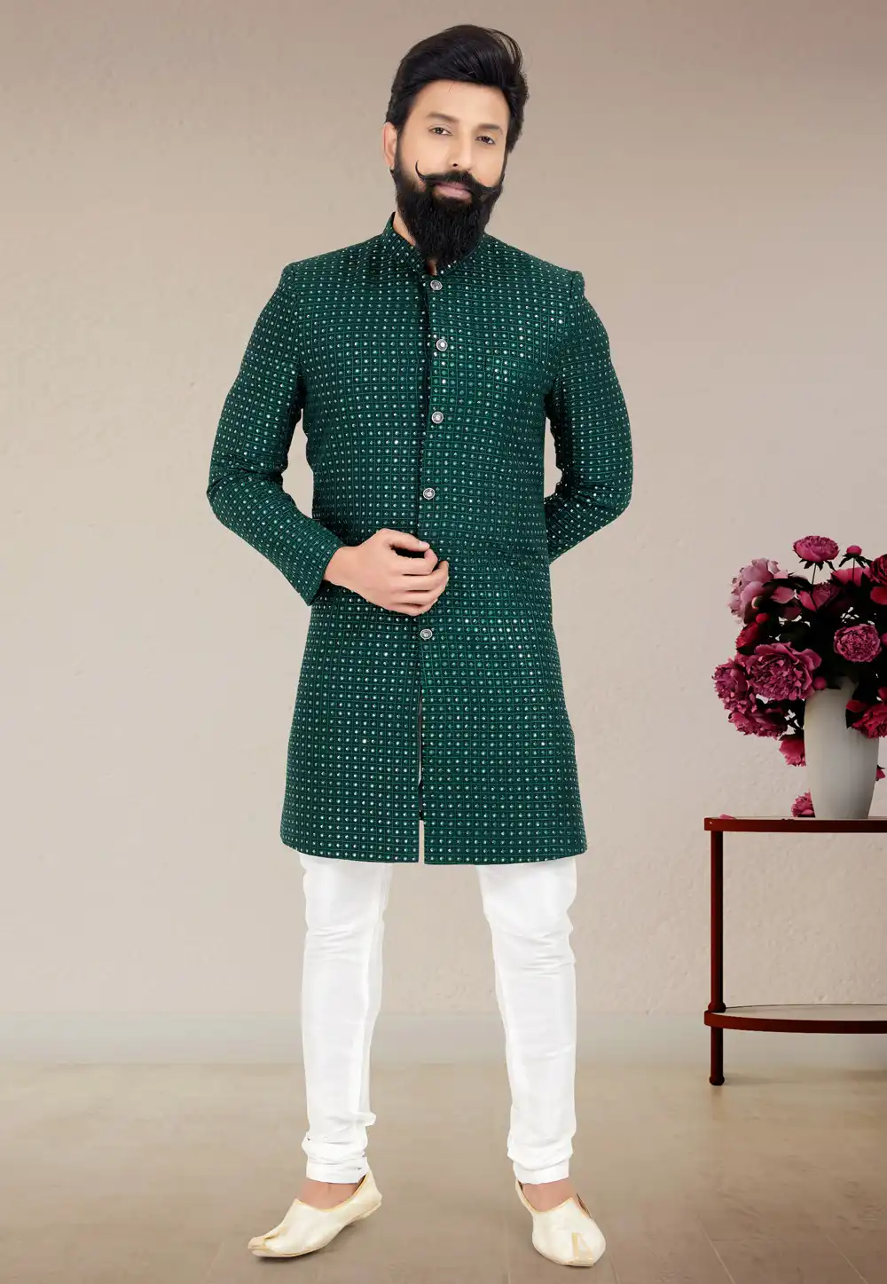 Green Georgette Indo Western Suit 271568