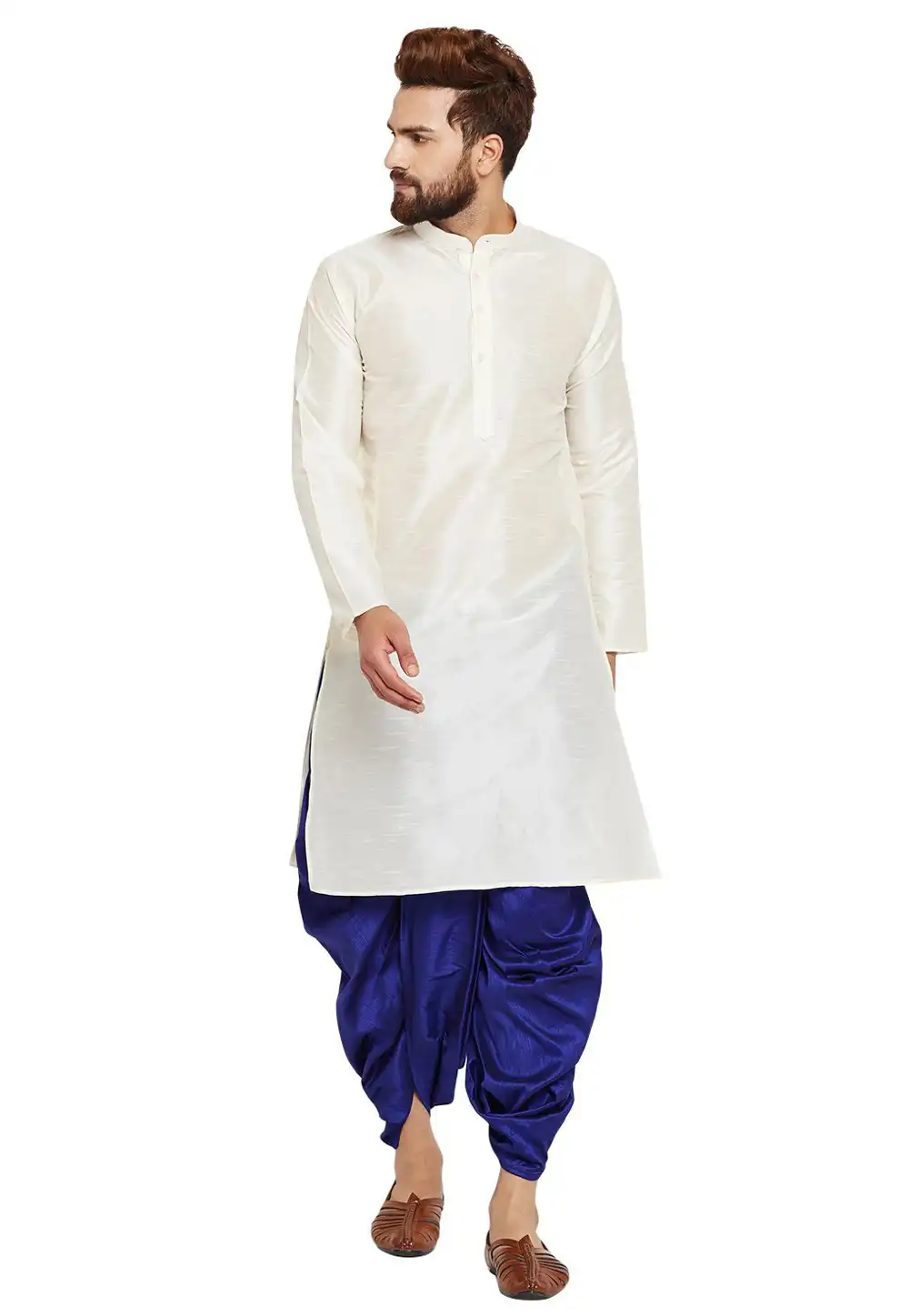 Off White Dupion Silk Readymade Dhoti Kurta 176071