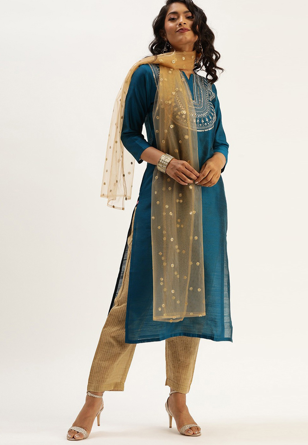 Blue Silk Readymade Pant Style Suit 221291