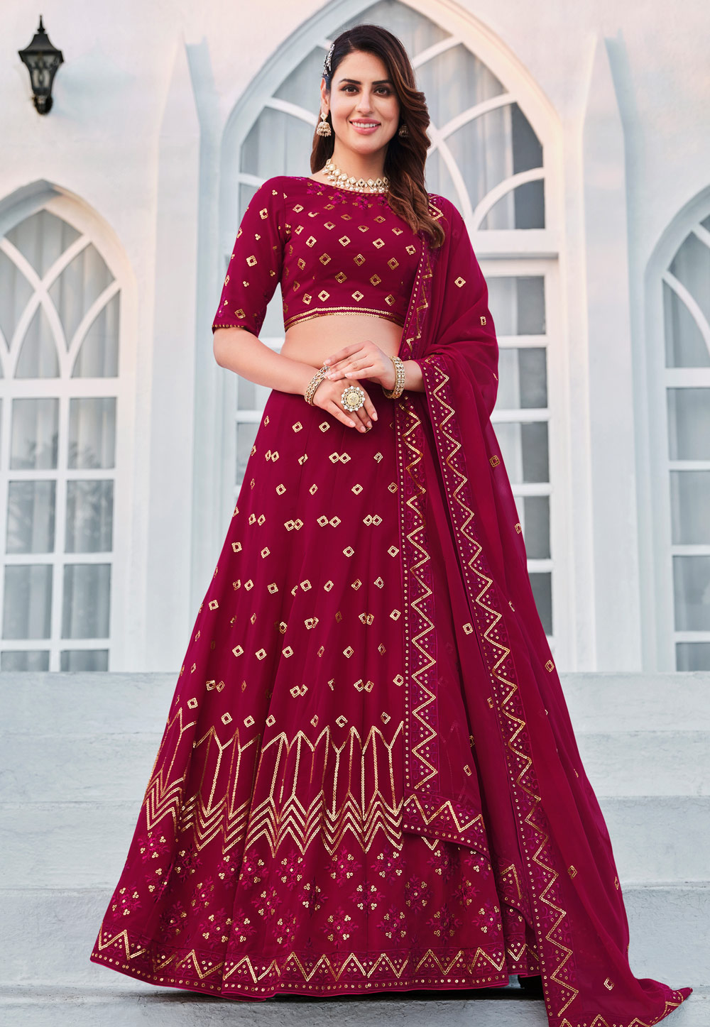 Magenta Georgette A Line Lehenga Choli 259654