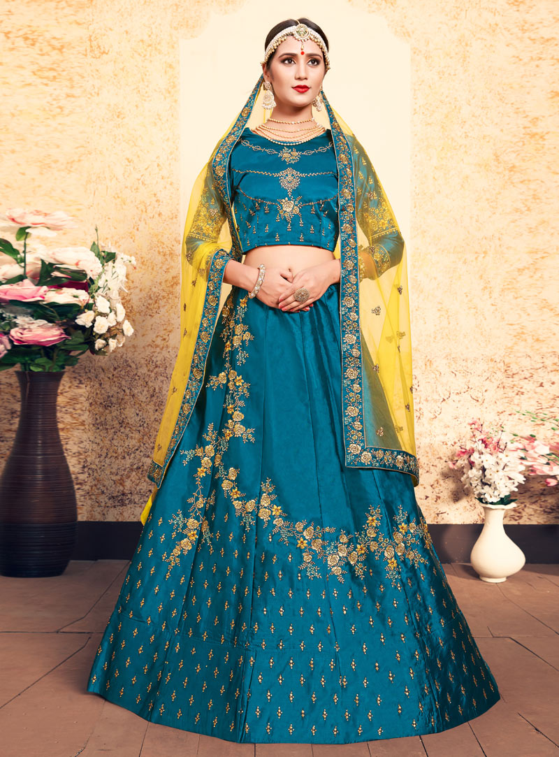 Aqua Satin Lehenga Choli 153536