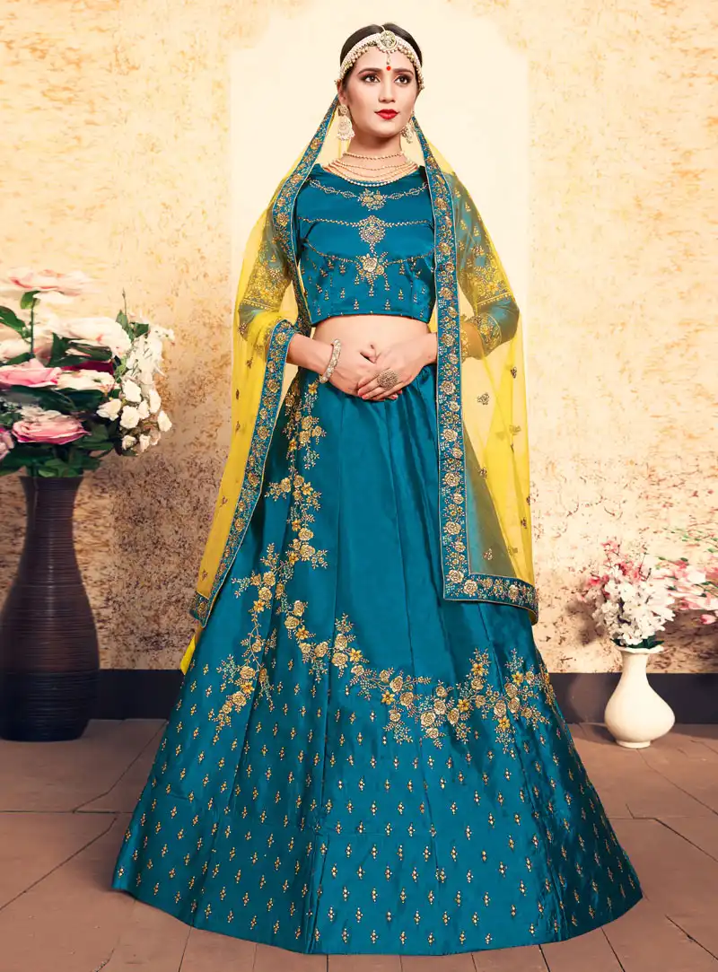 Aqua Satin Lehenga Choli 153536