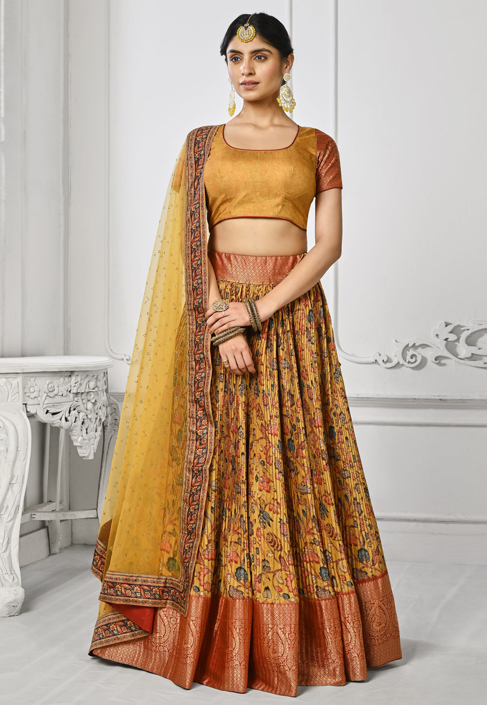 Yellow Silk Floral print Lehenga choli 274942