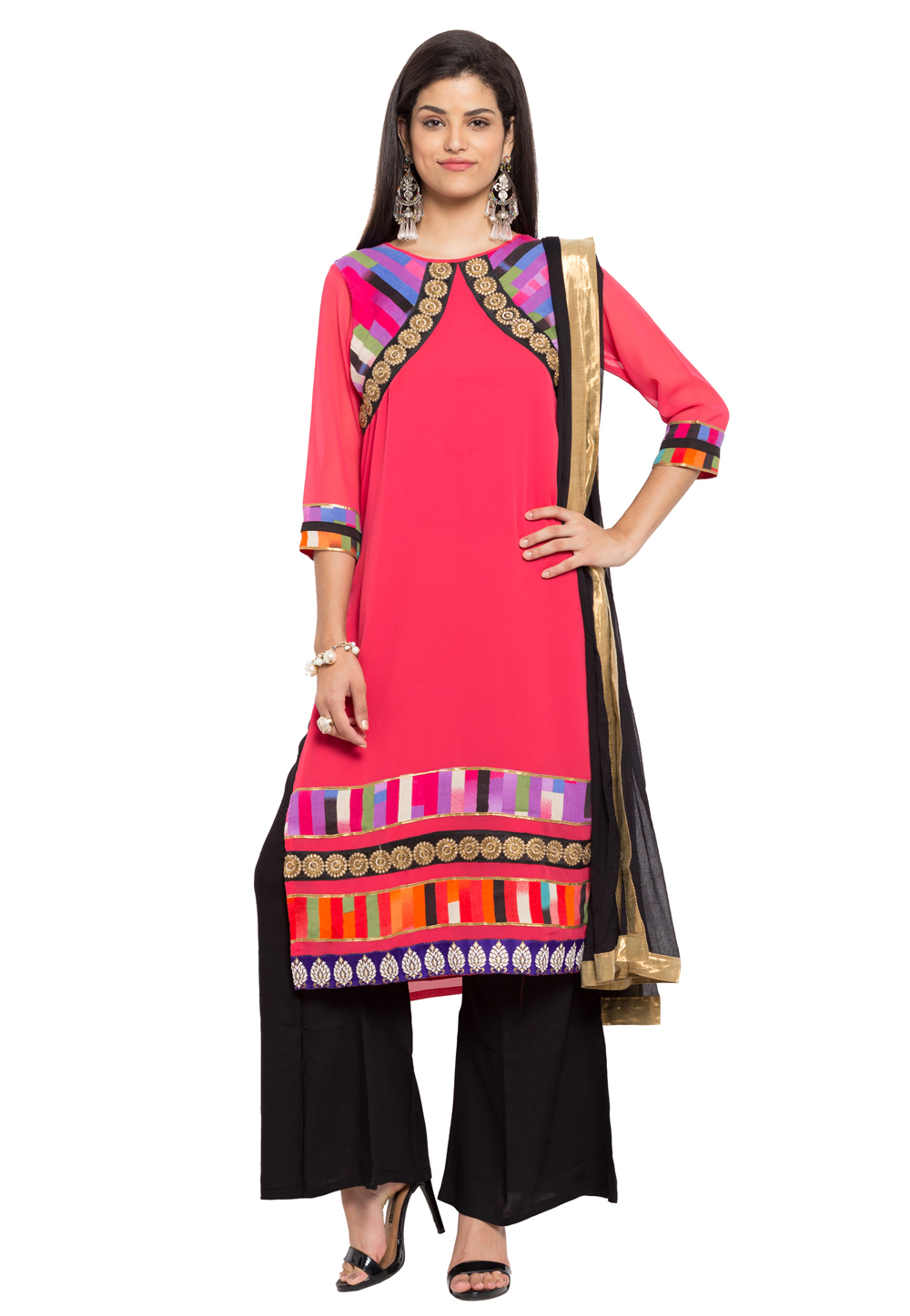 Pink Faux Georgette Readymade Palazzo Suit 230345