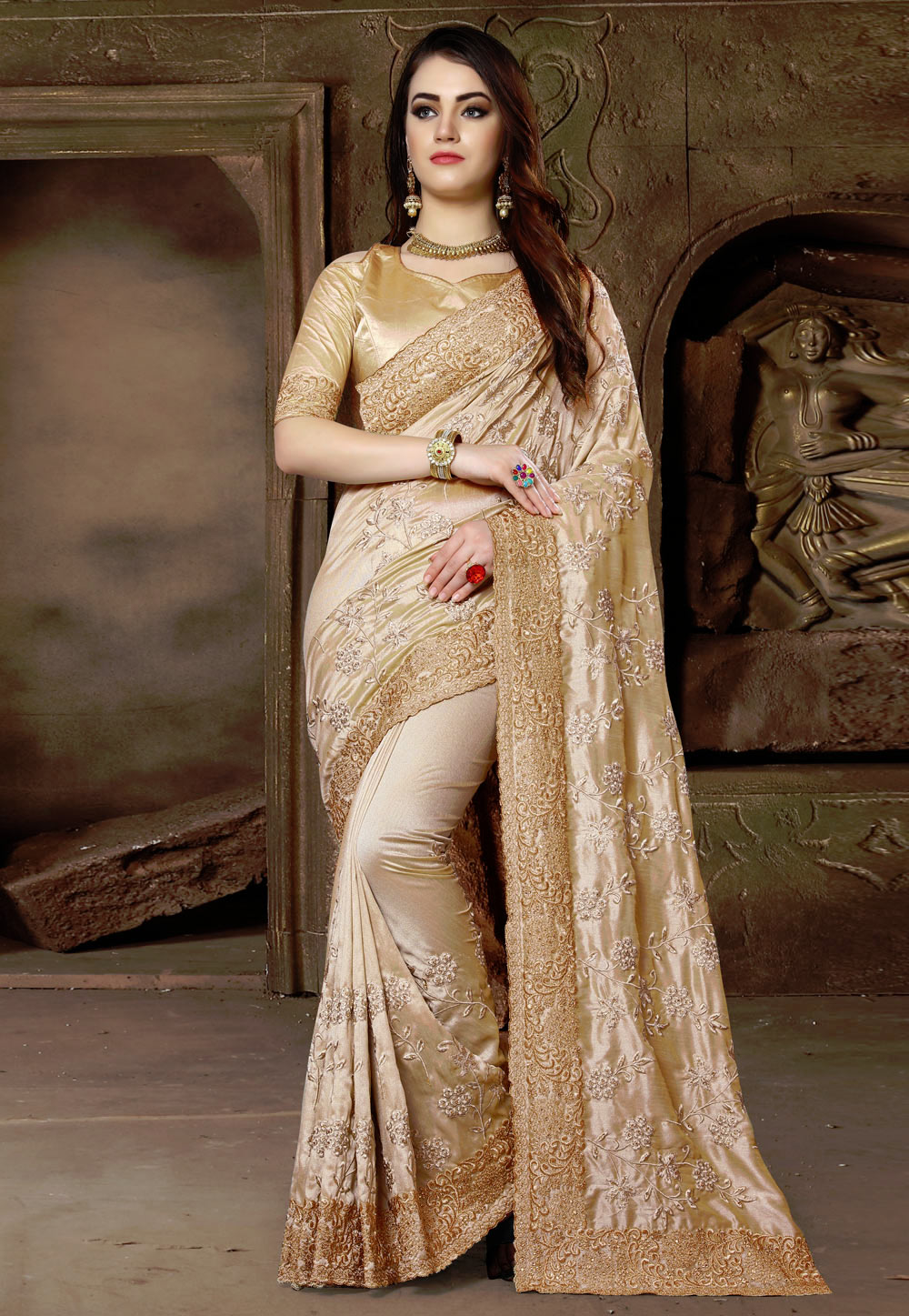 Beige Silk Saree With Blouse 163133