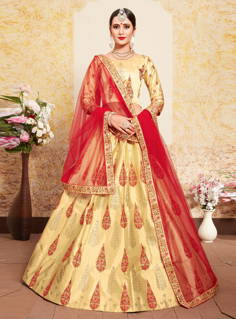 Yellow Satin Circular Lehenga Choli 153540