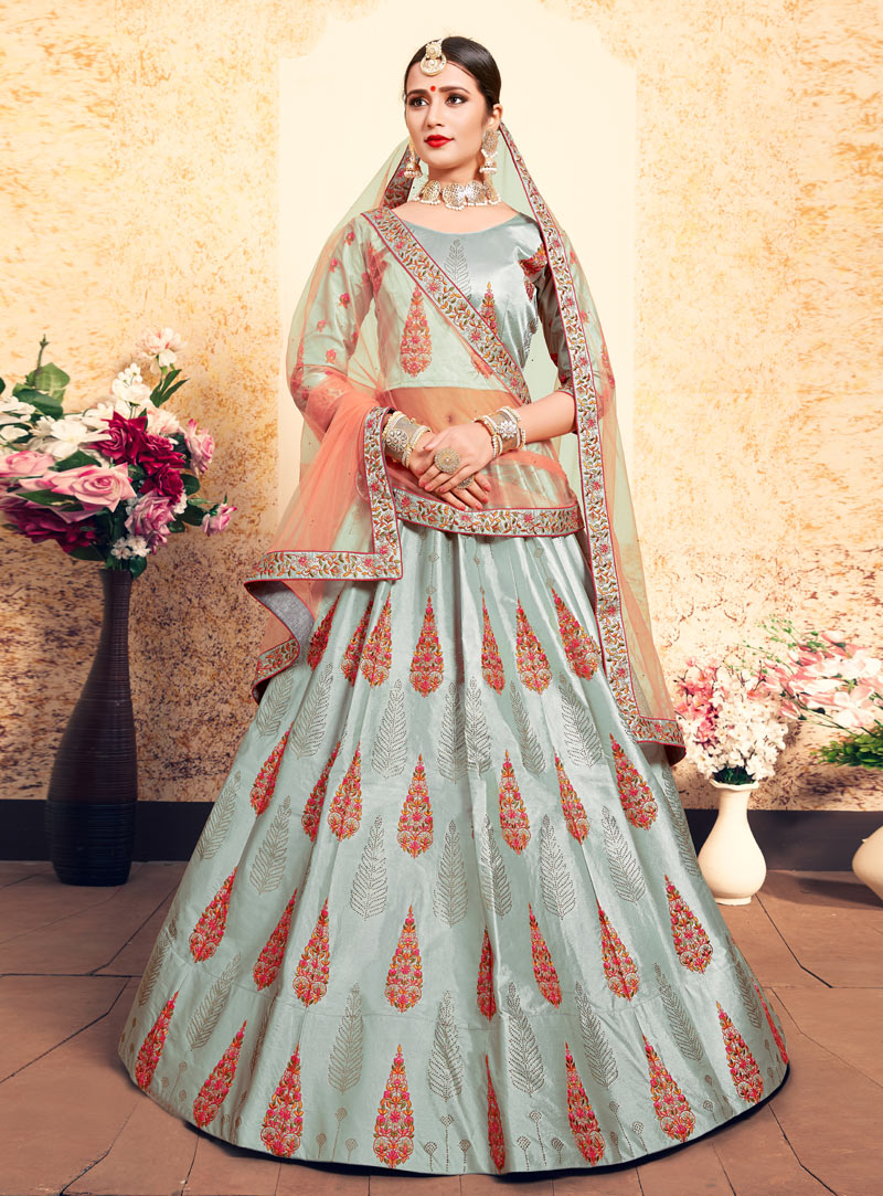 Grey Satin Lehenga Choli 153541