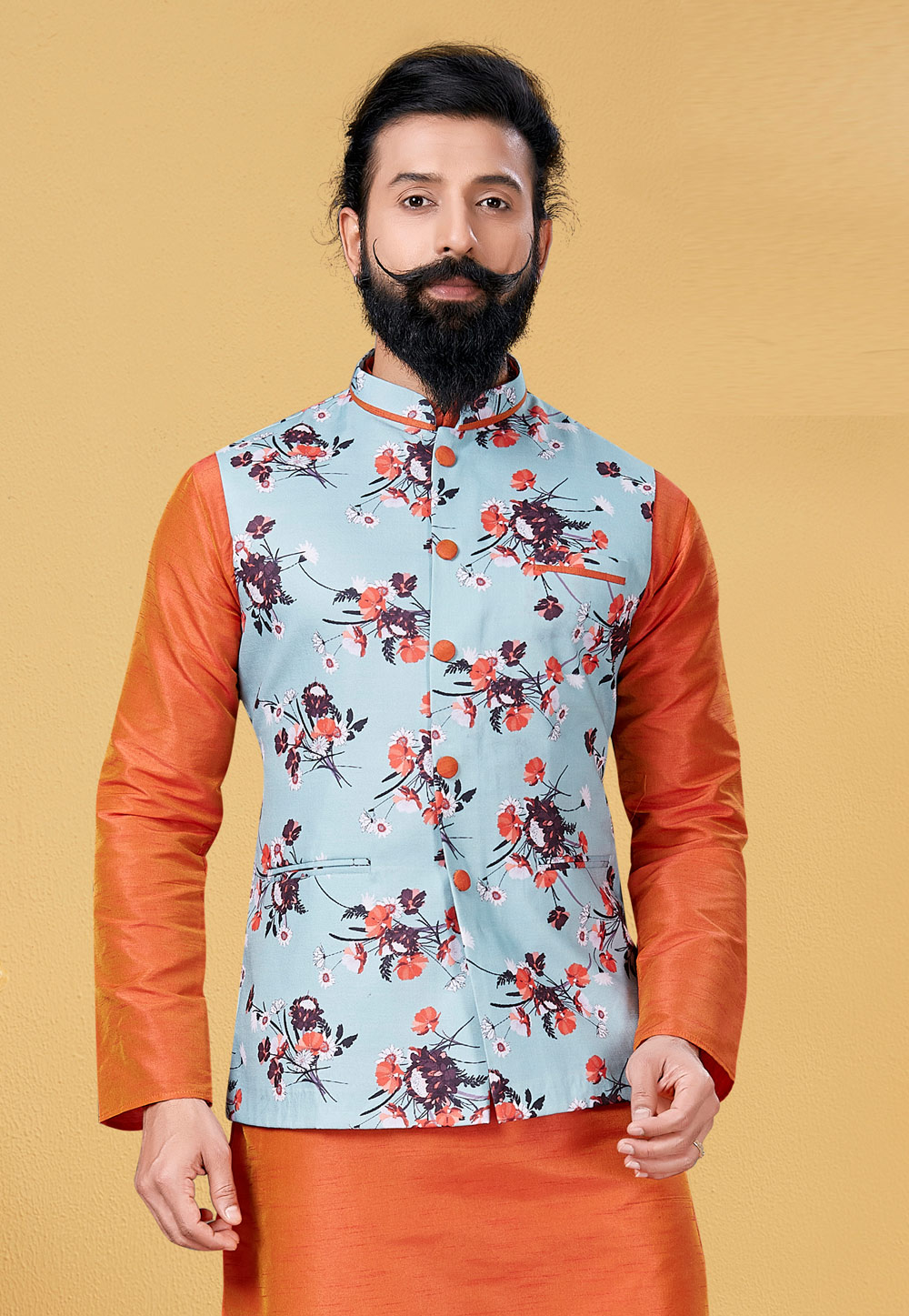 Sky Blue Cotton Nehru Jacket 271554