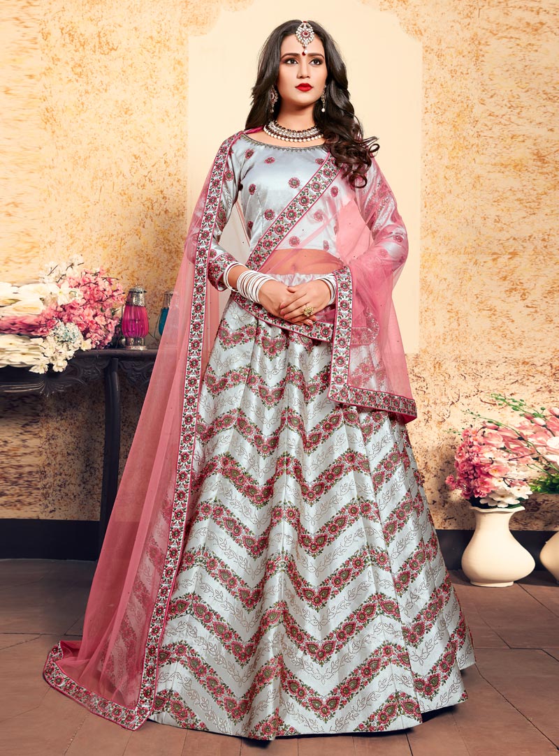 Grey Satin Lehenga Choli 153547