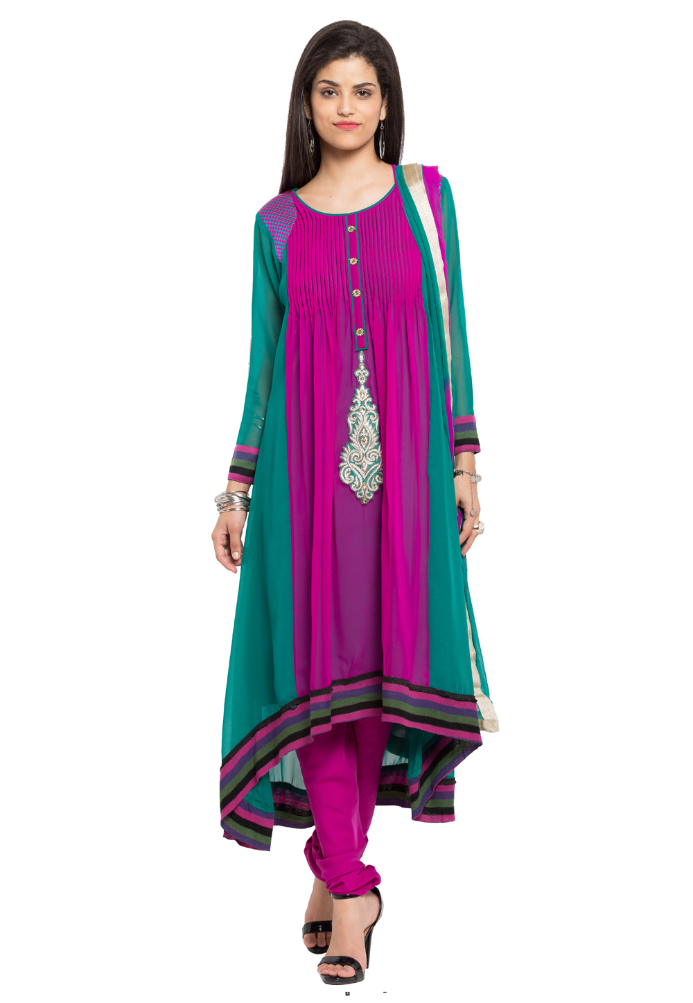 Pink Faux Georgette Readymade Churidar Suit 230348